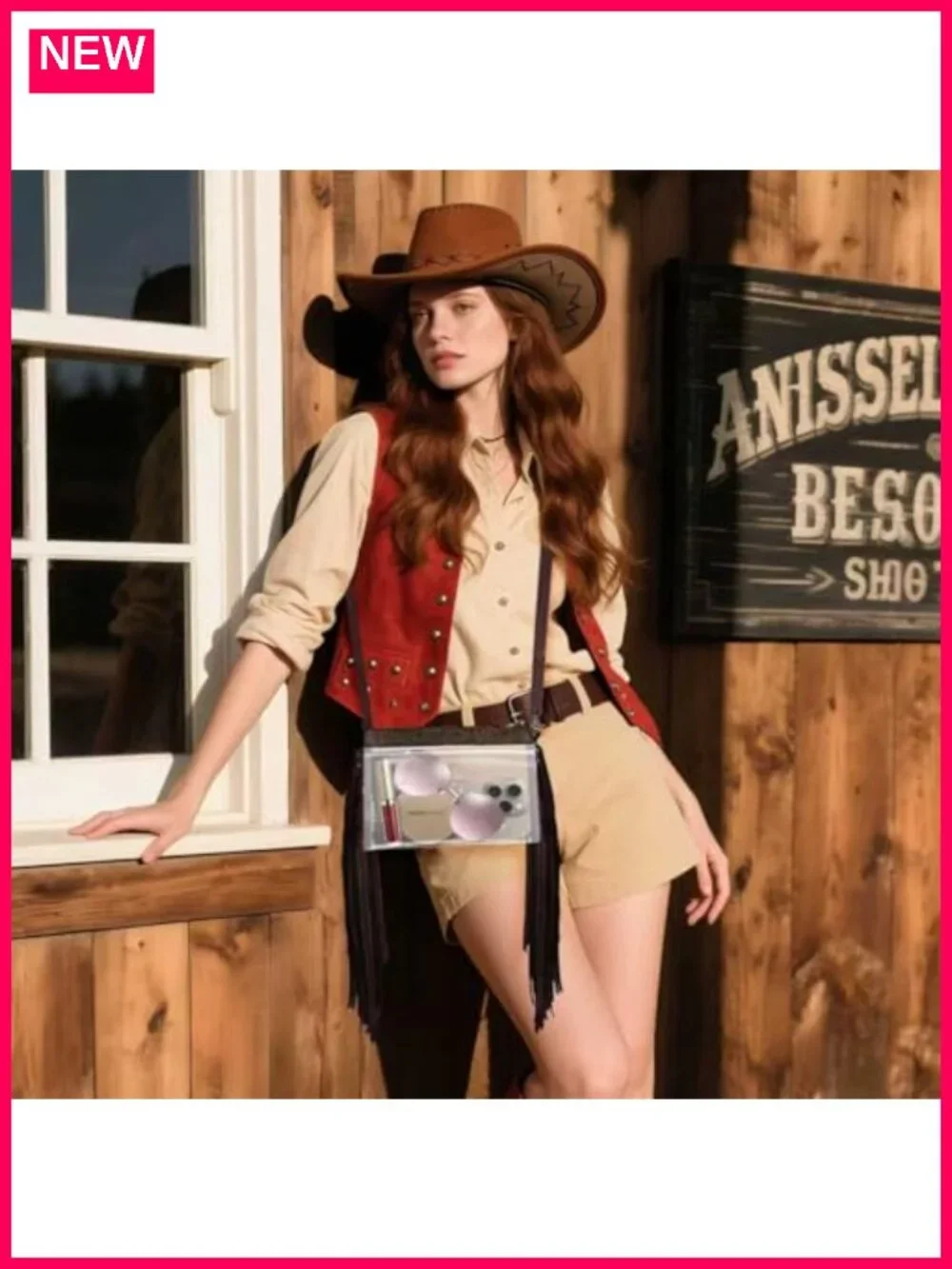 Clear Western Purse with Leather Fringe Trim and Adjustable Strap